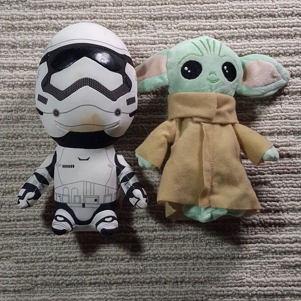 star wars plush lot of 2 stormtrooper and grogu baby yoda child stuffed toy pair